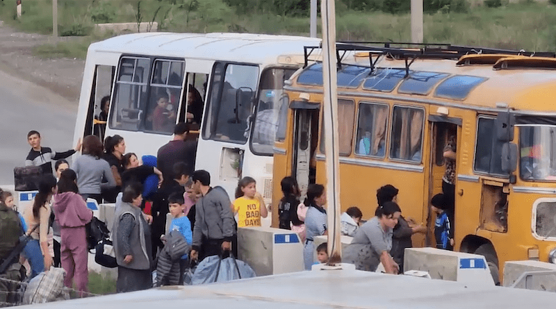 Ethnic Armenians of Nagorno-Karabakh seeking refuge due to attacks by Azerbaijani armed forces. Photo Credit: mil.ru