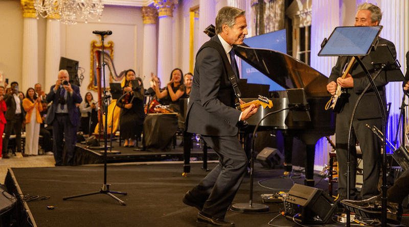 Secretary of State Antony Blinken performs at the launch of the Global Music Diplomacy Initiative at the U.S. Department of State on September 27, 2023 in Washington, D.C. [State Department photo/ Public Domain]