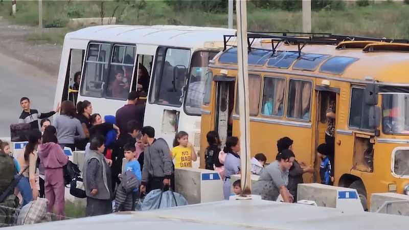 Ethnic Armenians of Nagorno-Karabakh seeking refuge due to attacks by Azerbaijani armed forces. Photo Credit: mil.ru