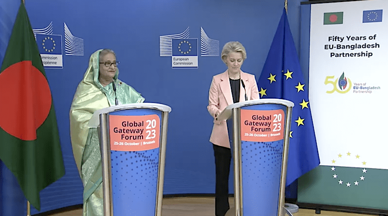 Bangladesh's Prime Minister Sheikh Hasina with European Commission President Ursula von der Leyen. Photo Credit: European Commission video screenshot