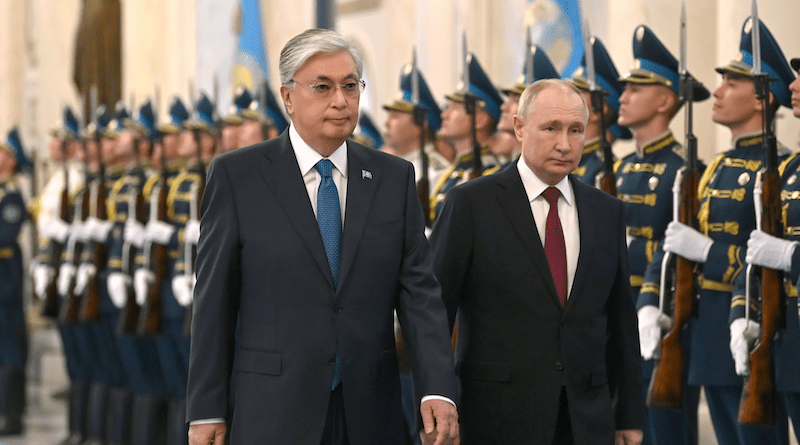 Kazakhstan's President Kassym-Jomart Tokayev with Russia's President Vladimir Putin. Photo Credit: Kazakhstan Presidential Office