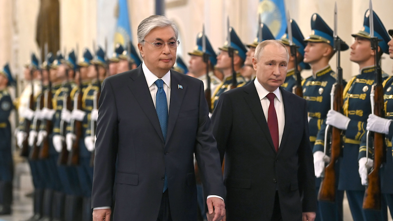 Kazakhstan's President Kassym-Jomart Tokayev with Russia's President Vladimir Putin. Photo Credit: Kazakhstan Presidential Office