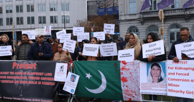 The European Pakistani Christian Action Committee stages a protest demonstration outside the European Parliament. (photo supplied)