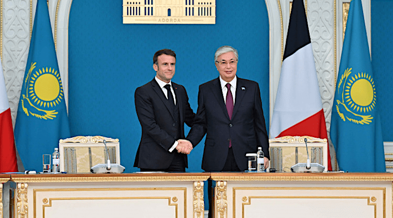 France’s President Emmanuel Macron with Kazakhstan’s President Kassym-Jomart Tokayev. Photo Credit: akorda.kz