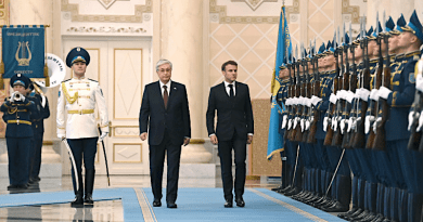 Kazakhstan's President Kassym-Jomart Tokayev with France's President Emmanuel Macron in Astana. Photo Credit: akorda.kz