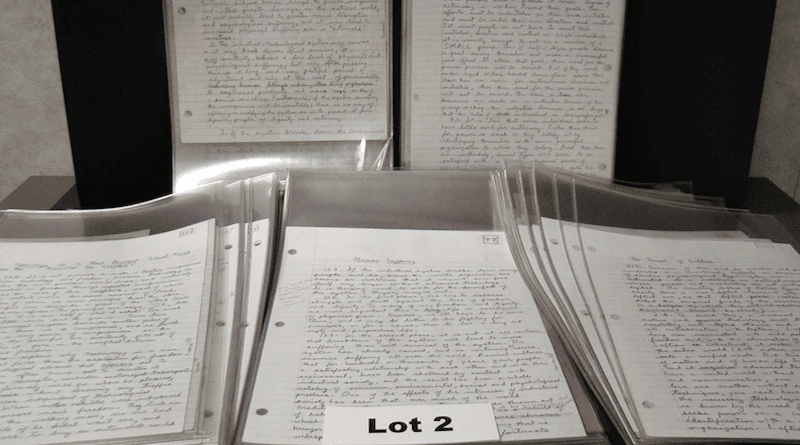 The handwritten draft of Industrial Society and Its Future by Ted Kaczynski, "the Unabomber." | Image Credit: U.S. Marshals Service - public domain