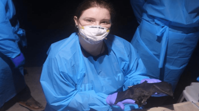 Paige Van de Vuurst, a Ph.D. student in translational biology, medicine, and health, conducts field research on vampire bats in Colombia this summer. CREDIT: Photo courtesy of Paige Van de Vuurst.