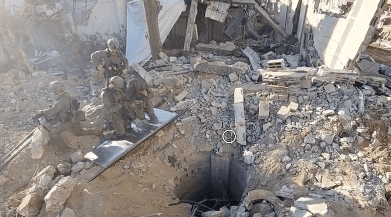 An opening to a tunnel that, according to Israel's military, was used by Palestinian militants under Shifa Hospital in the Gaza Strip. Photo Credit: IDF video screenshot