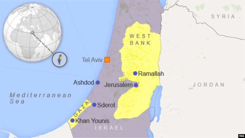 Israel, Gaza and the West Bank. Credit: VOA