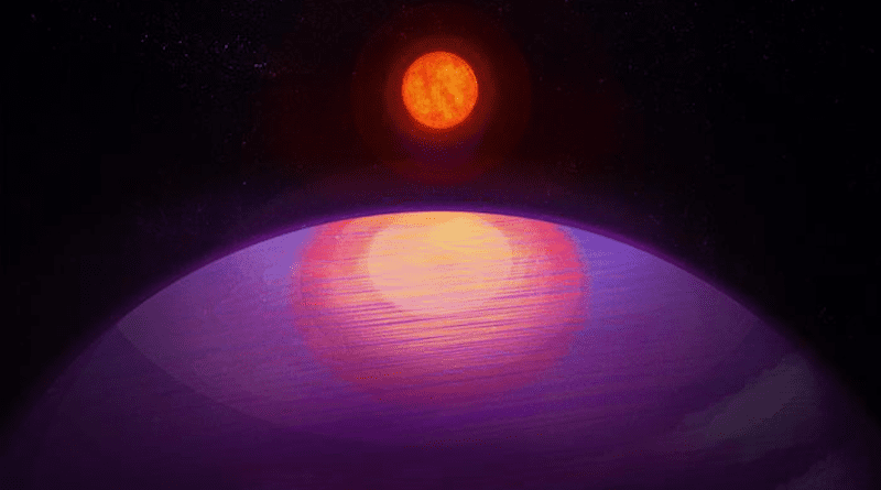 Artistic rendering of the possible view from LHS 3154b towards its low mass host star. Given its large mass, LHS 3154b probably has a Neptune-like composition. CREDIT: Penn State