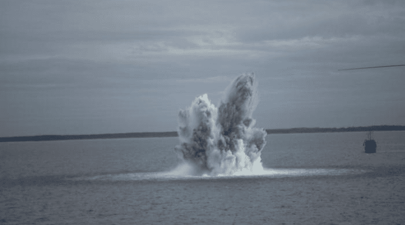 Explosions, as shown here, that clear abandoned war mines can release high levels of TNT, potentially threatening marine life. CREDIT: Uwe Wichert