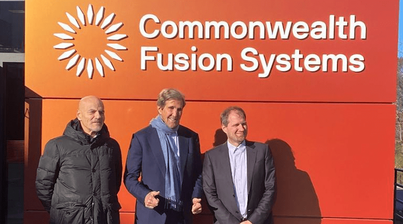 Starting from the left, Eni CEO Claudio Descalzi, the United States Special Presidential Envoy for Climate, John Kerry, CFS CEO, Bob Mumgaard. Photo Credit: Eni