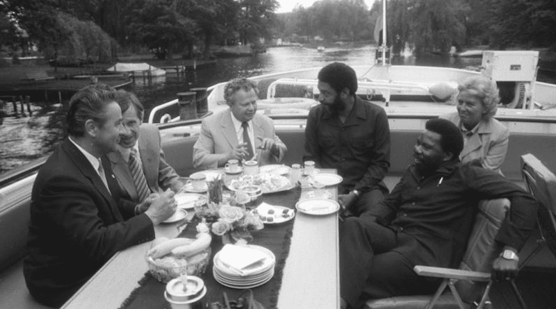 Grenada's Maurice Bishop and Foreign Minister Unison Whiteman in East Germany, 1982. Photo Credit: Bundesarchiv, Bild, Wikipedia Commons