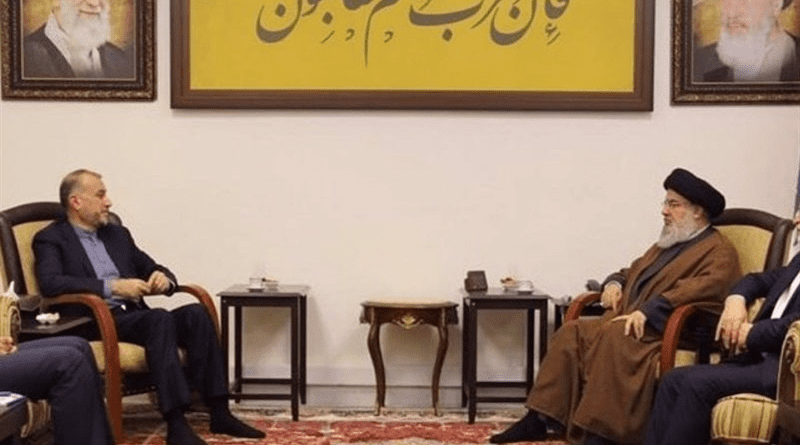 Secretary General of the Lebanese Hezbollah resistance movement Seyed Hassan Nasrallah (right) and Iranian Foreign Minister Hossein Amirabdollahian. Photo Credit: Tasnim News Agency