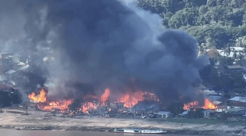 Tigyaing town in Sagaing Region after an attack carried out by the Myanmar military on 12 November 2023. Photo Courtesy: Irrawaddy