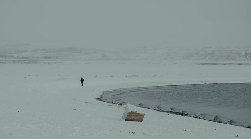 man walking ice snow arctic