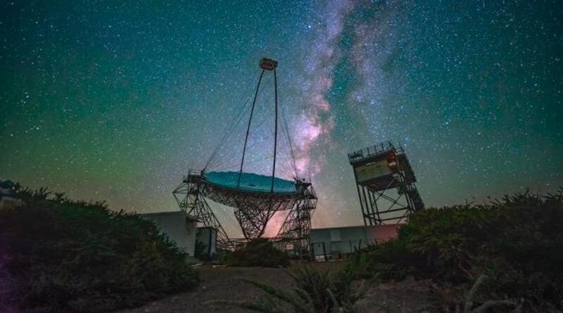 LST-1 during observations at CTAO-North, La Palma, Spain. Credit: CTAO gGmbH.