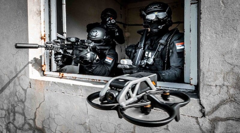 Serbian security forces flying a drone. Photo Credit: Predrag Vuckovic, Serbian Ministry of Interior