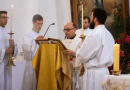 Father Gabriel Romanelli (center), the Latin parish priest of Gaza, is among the celebrants at a Mass to celebrate the feast day of Our Lady, Queen of Palestine and the Holy Land at the shrine dedicated to her at Deir Rafat on Sunday, Oct. 29, 2023. | Credit: Marinella Bandini, CNA