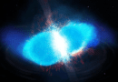 The merger of two neutron stars is among the leading candidate sites for synthesizing the heavier elements on the periodic table through the rapid-neutron-capture process. The image shows two neutron stars colliding to releasing neutrons that radioactive nuclei rapidly capture. The combination of neutron capture and radioactive decay produces subsequently heavier elements. The entire process is believed to happen in a single second. Credit: Los Alamos National Laboratory (Matthew Mumpower)