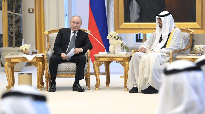 Russia's President Vladimir Putin with President of the UAE Mohammed bin Zayed Al Nahyan. Photo Credit: Kremlin.ru
