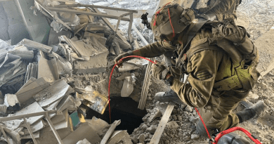 Israeli soldiers explore a Hamas tunnel shaft uncovered inside a classroom that leads to a mosque in the heart of Shuja'iyya, Gaza. Photo Credit: IDF, X