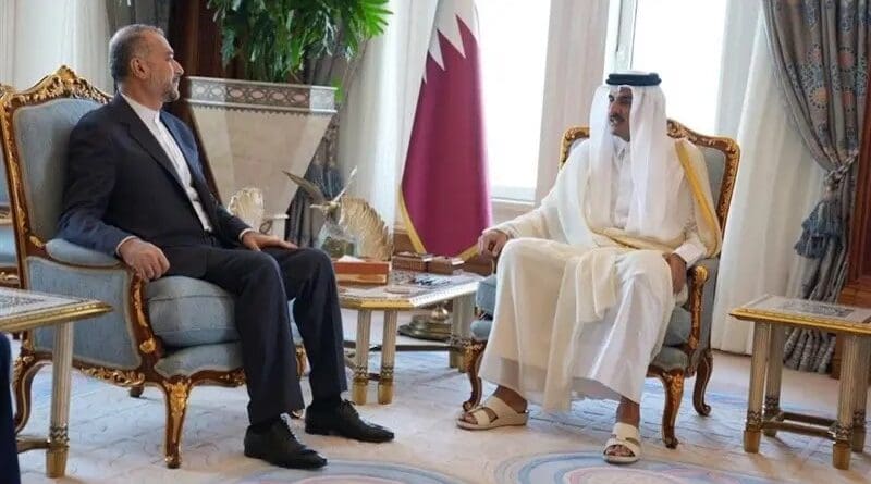 Iran's Foreign Minister Hossein Amirabdollahian with Emir of Qatar Sheikh Tamim ibn Hamad Al Thani. Photo Credit: Tasnim News Agency