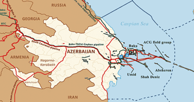 Key oil and natural gas infrastructure in Azerbaijan. Credit: EIA