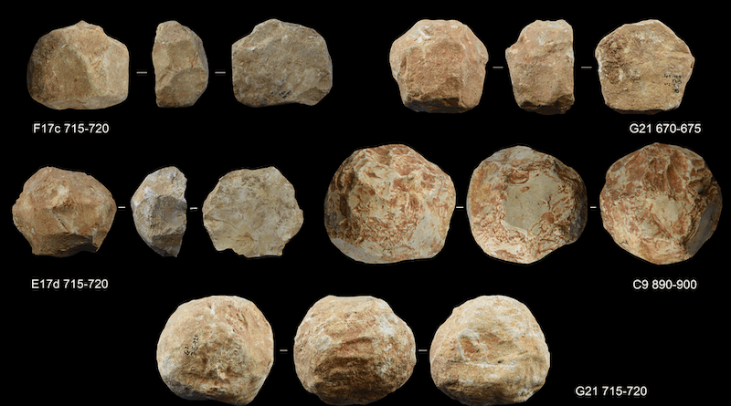 Shaped stone balls from Qesem Cave, c. 420,000–200,000 years old. Photo Credit: Assaf, Ella, Wikipedia Commons