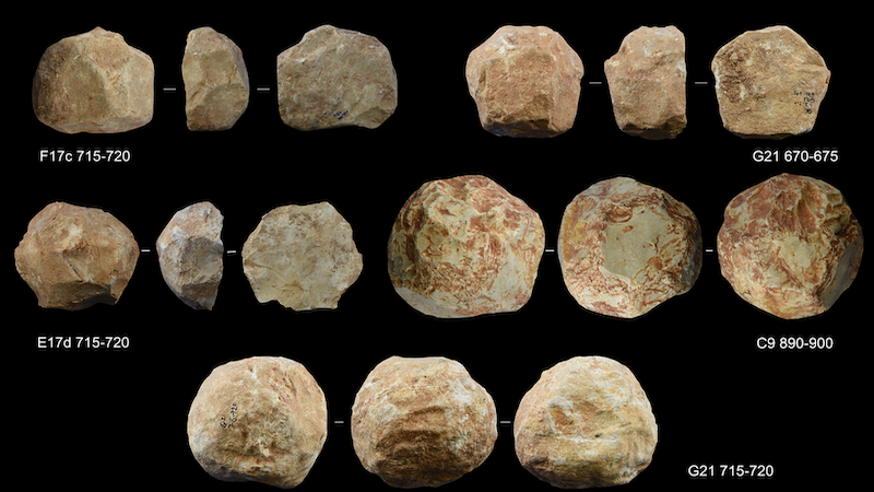 Shaped stone balls from Qesem Cave, c. 420,000–200,000 years old. Photo Credit: Assaf, Ella, Wikipedia Commons