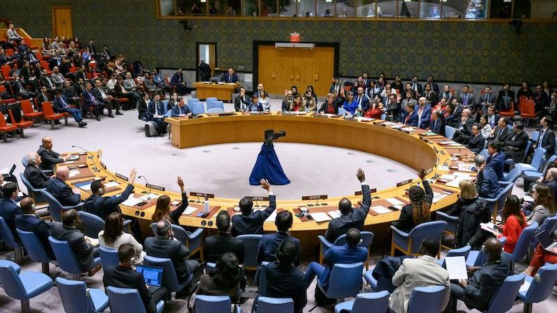 A view of the UN Security Council as members vote in favour of the draft resolution on the situation in the Middle East on 22 December 2023. Photo Credit: UN Photo/Loey Felipe