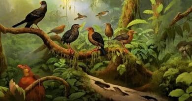 An AI-generated image of what the unknown extinct birds might have looked like. CREDIT: UKCEH
