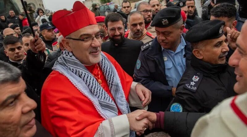 Latin Patriarch of Jerusalem Cardinal Pierbattista Pizzaballa arrives in Bethlehem on Christmas Eve, 2023. | Credit: Marinella Bandini, Catholic News Agency