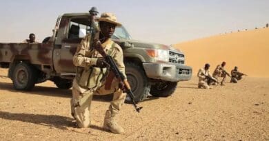A Chadian Army Soldier pull security during a simulated assault in Faya-Largeau, Chad Mar. 3, 2017 as part of Flintlock 17. Flintlock is an annual special operations exercise involving more than 20 nation forces that strengthens security institutions, promotes multinational sharing of information, and develops interoperability among partner nation in North and West Africa. (Army photo by Sgt. Derek Hamilton)