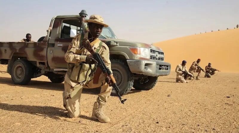 A Chadian Army Soldier pull security during a simulated assault in Faya-Largeau, Chad Mar. 3, 2017 as part of Flintlock 17. Flintlock is an annual special operations exercise involving more than 20 nation forces that strengthens security institutions, promotes multinational sharing of information, and develops interoperability among partner nation in North and West Africa. (Army photo by Sgt. Derek Hamilton)