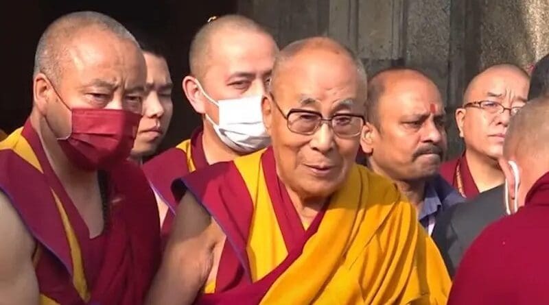 The Dalai Lama visits the Mahabodhi Temple ahead of the International Sangha Forum in Bodh Gaya in India's Bihar state, Dec. 16, 2023. Photo Credit: RFA