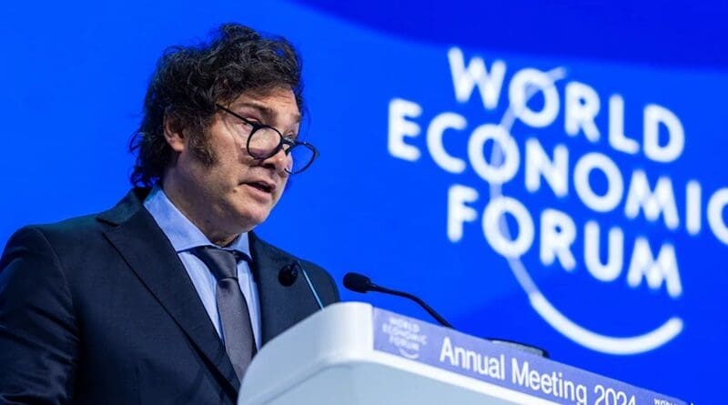 Argentina's President Javier Milei speaking at Davos. Photo Credit: WEF