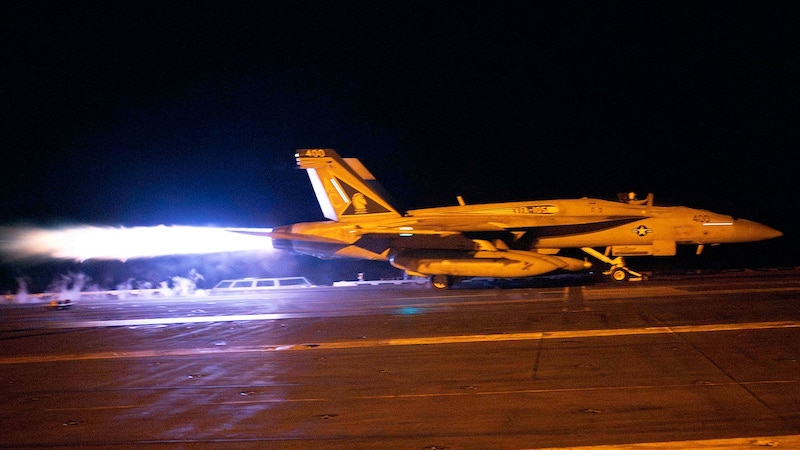 The USS Dwight D. Eisenhower conducts flight operations in response to increased Iranian-backed Houthi activities. Photo Credit: Navy Petty Officer 2nd Class Zachary Elmore