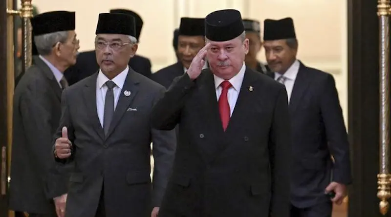 Sultan Ibrahim Iskandar of Johor (second from right) walks with Malaysia’s King Sultan Abdullah Sultan Ahmad Shah (second from left). Photo Credit: Pool, Benar News