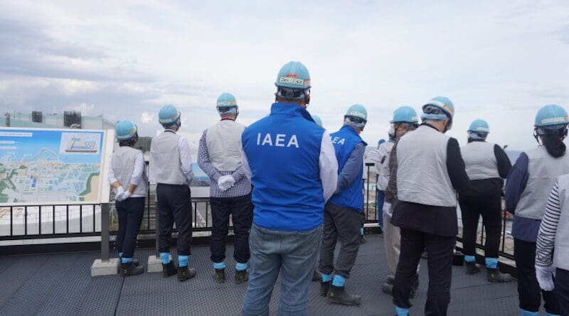 Task Force members viewing the dilution/discharge facility during a visit to Fukushima Daiichi in October last year (Image: Tepco)