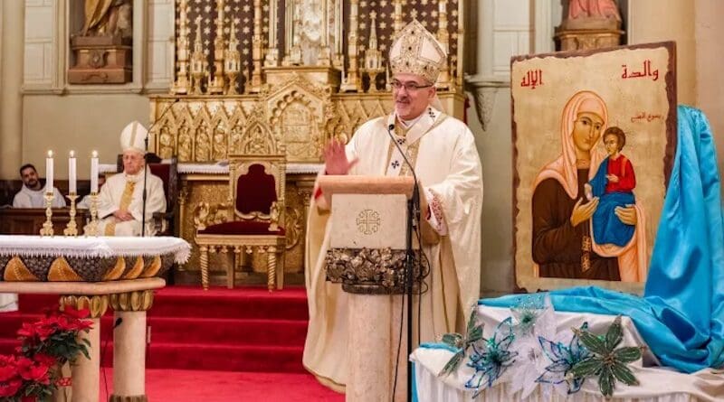 Cardinal Pierbattista Pizzaballa, Latin Patriarch of Jerusalem, spoke about the "courage" and the "madness" of working for peace during his homily during the Mass of the Solemnity of the Blessed Virgin Mary Mother of God, on Jan. 1, 2024, in the Pro-Cathedral of the Latin Patriarchate, in Jerusalem. | Credit: Marinella Bandini