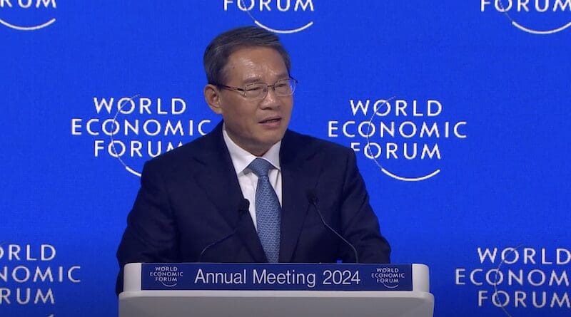 China's Premier Li Qiang speaking at World Economic Forum's 54th Annual Meeting in Davos. Photo Credit: WEF video screenshot