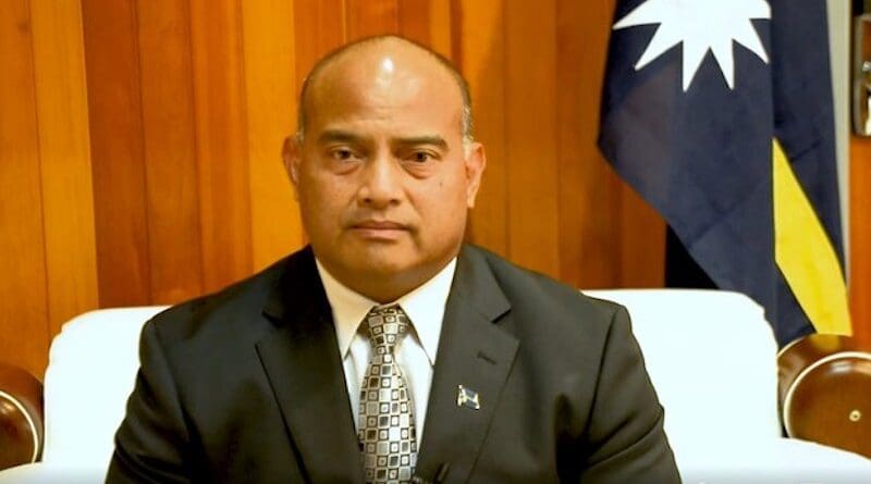 This screenshot from a Facebook livestream shows Nauru’s President David Adeang announcing the severing of diplomatic relations with Taiwan on Jan. 15, 2023. Photo Credit: BenarNews