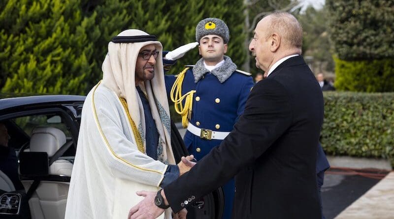 President of the UAE and the ruler of Abu Dhabi Sheikh Mohamed bin Zayed Al Nahyan with Azerbaijan's President Ilham Aliyev. Photo Credit: mohamedbinzayed, X