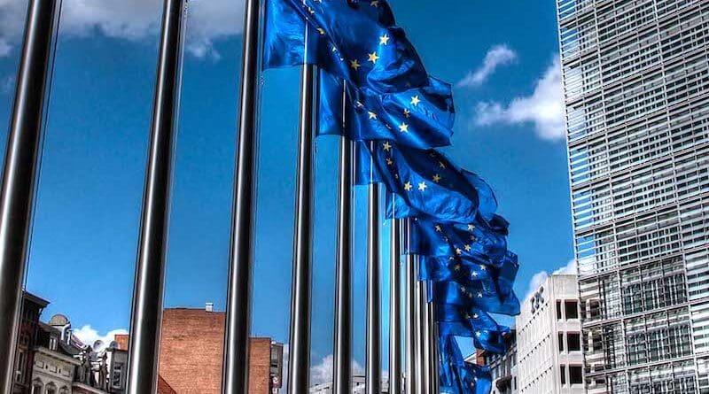 European Union flags at the Berlaymont building. Photo Credit: Thijs ter Haar (CC BY 4.0 Deed)
