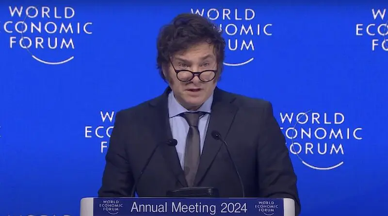 Aregntina's President Javier Milei at World Economic Forum 2024 in Davos. Photo Credit: WEF video screenshot