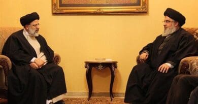 File photo of Iran's Ebrahim Raisi with Hezbollah Secretary General Seyed Hassan Nasrallah. Photo Credit: Tasnim News Agency