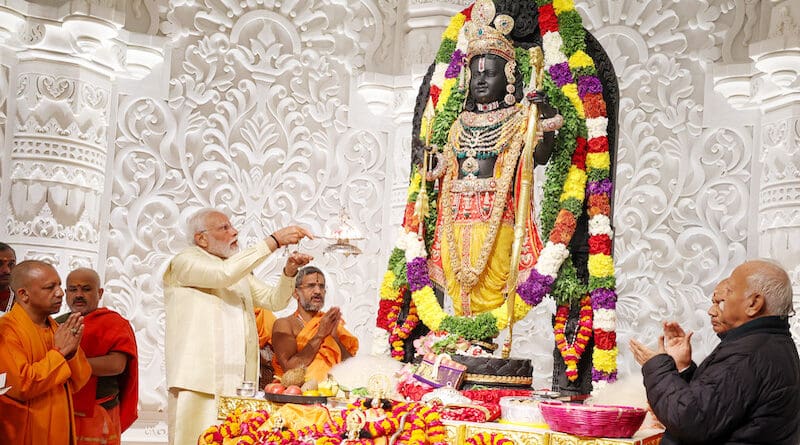 India's PM Narendra Modi at the Pran Pratishtha ceremony of Shree Ram Janmaboomi Temple in Ayodhya, Uttar Pradesh on January 22, 2024. Photo Credit: India PM Office