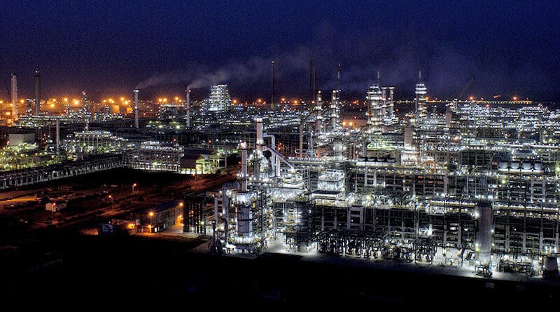 India's Jamnagar Refinery at night. Photo Credit: Reliance Industries, Wikipedia Commons