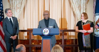 Zimbabwean businessman Strive Masiyiwa delivers remarks alongside Secretary of State Antony J. Blinken and Assistant Secretary for African Affairs Molly Phee at the U.S.-Africa Leaders Summit Foreign Ministers Dinner at the Department of State on December 14, 2022. [State Department photo by Freddie Everett/ Public Domain]